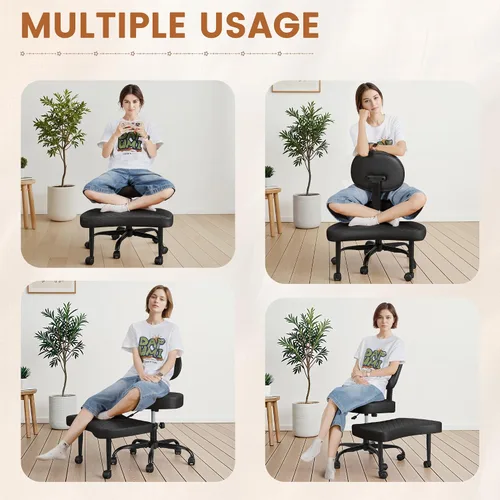 Miniatura 3 de Silla ergonómica de oficina con patas cruzadas con ruedas, sillas de meditación de altura ajustable para TDAH, yoga y trabajo de escritorio, asiento