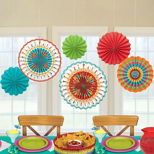 Miniatura 2 de Abanicos de papel decorativos para fiestas Amscan, Multicolor