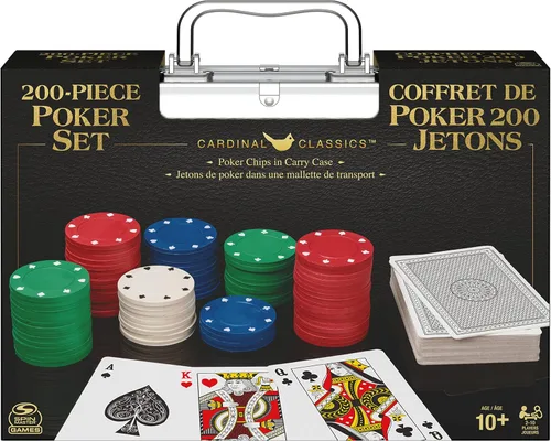Spin Master Games Juego profesional de Texas Hold 'Em Poker, juego clásico con 200 fichas de doble tono y cartas en una caja de aluminio