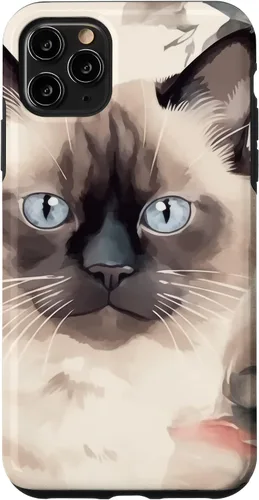 Funda para iPhone 11 Pro Max Ragdoll Cat Roses Flower Watercolor Ragdoll Lover