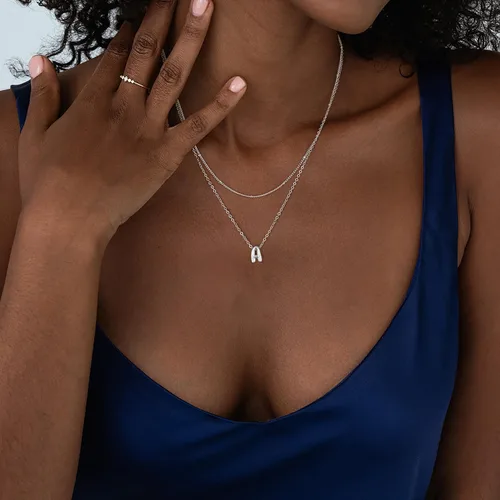 Miniatura 2 de Collar de letras doradas y plateadas, con inicial en capas para mujer, pequeños collares con dije, gargantilla delicada, collar lindo apilable