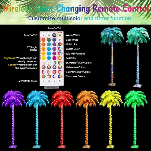 Miniatura 2 de Palmeras iluminadas de 5 pies con control remoto, 35 colores cambiantes, palmeras artificiales iluminadas con cocos, palmera tropical para piscina