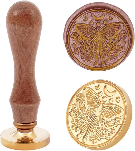 PH PandaHall Kit de sellos de cera de mariposa de 1.181 in, sello de sellado de cera extraíble retro con mango de madera para sobres de boda,
