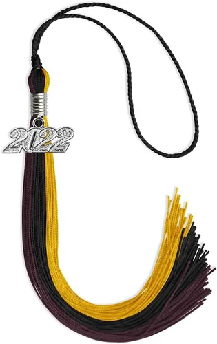 Miniatura 138 de Endea Graduation Borla de triple color con gota de fecha plateada (negro/dorado/granate, 2020)