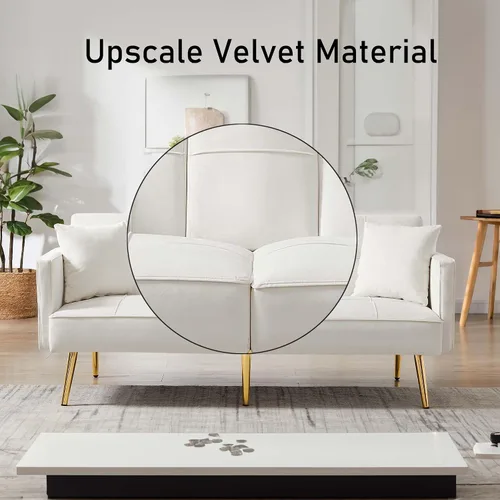 Miniatura 5 de Sofá cama tipo futón convertible de 69 pulgadas, 2 portavasos de terciopelo moderno con patas de metal, bolsillo lateral, sofá biplaza tapizado