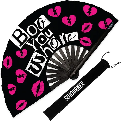 Miniatura 8 de SoJourner Bags Rave Fan – Ventilador plegable grande – Ventilador de mano Clack para raves, Halloween, Burlesque, trajes de arcoíris para mujeres