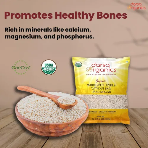 Miniatura 3 de Darsa Organics Urad Dal Split Without Skin (Urad Mogar) 2 libras – Lentejas partidas de matpe blanco orgánico USDA Sin OMG, proteína a base