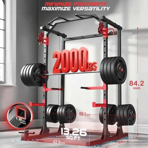 Miniatura 3 de OPPSDECOR Power Cage, 2000LBS Squat Rack with Dual Pulley Cable Crossover System, Multifunctional Power Rack with More Training Attachments for Home