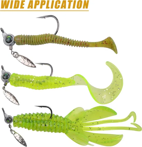Miniatura 6 de Juego de cabezas de plantilla de pesca, 15/20 piezas de anzuelos de cabeza de plantilla de pesca Underspin jig Heads Jig Hook Lure con cabeza