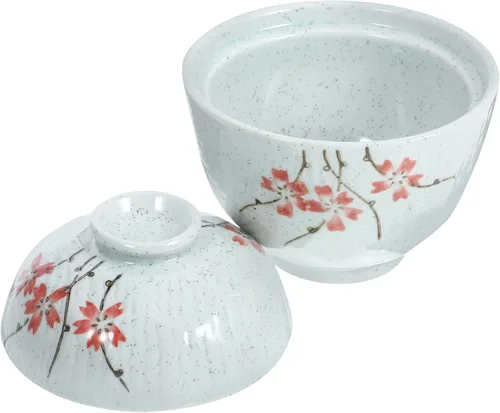 Miniatura 4 de Hemoton Cuenco de cerámica con tapa de 4.01 x 3.93 x 3.85 pulgadas, cuenco de sopa para el hogar para guisar huevo, pájaro, nido, postre y ensalada