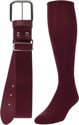 TCK Combo de calcetines y cinturón de béisbol o sóftbol, tallas para jóvenes y adultos para niños y niñas, hombres y mujeres Granate