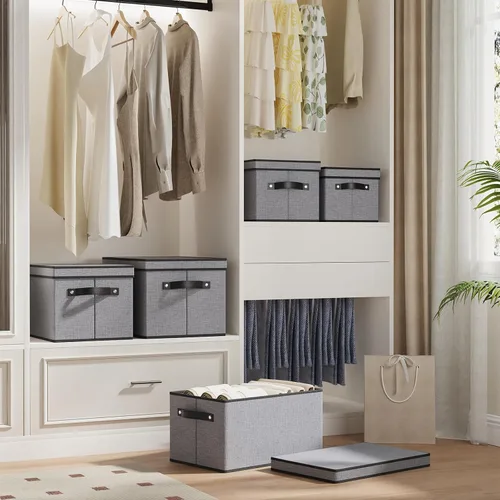 Miniatura 3 de Contenedor de almacenamiento plegable, caja de almacenamiento de 10.2 x 7.8 x 6.7 pulgadas con tapa, organizador de armario para organizar con asas
