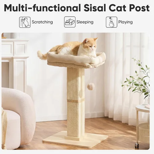 Miniatura 2 de FUKUMARU Poste rascador para gatos, estilo moderno, postes altos para rascar con percha para gatos y adultos, torre rascador grande para gatos