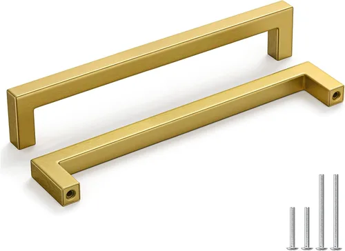 Miniatura 11 de Homdiy Manijas de gabinete de cocina de bronce cepillado de 6- 1/4 pulgadas, paquete de 30 tiradores de gabinete dorados, cuadrados, herrajes