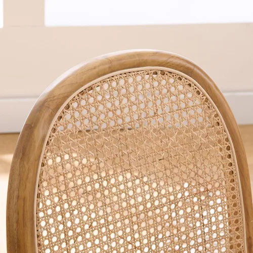 Miniatura 5 de LukeAlon Juego de 2 sillas de comedor de lino, sillas laterales de caña tejida natural con patas de madera maciza, sillas de comedor de mediados