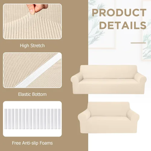 Miniatura 4 de Peryiter Juego de 2 fundas para sofá de dos plazas Fundas para muebles para sala de estar para sofá, sillón, ajuste elástico, a prueba de arrugas