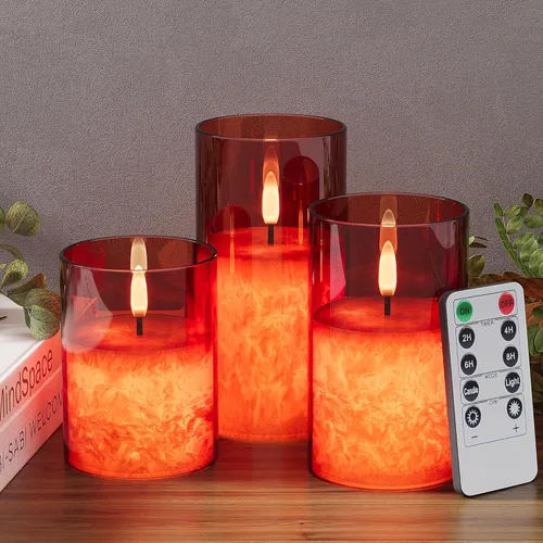 Miniatura 10 de VIODAIM Velas de cera real de cristal de hielo sin llama con control remoto y temporizador, velas operadas por baterías con llama parpadeante Dorado