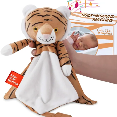 Miniatura 11 de Love By Emi Juguete para dormir 4 en 1 para bebé, máquina de sonido de animales de peluche y soporte para chupete, ruido blanco y música, manta