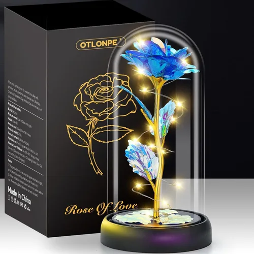 Otlonpe Regalos de flores para el día de la madre para mamá de hija e hijo, regalo de rosas iluminadas de vidrio preservado para siempre, para Azul