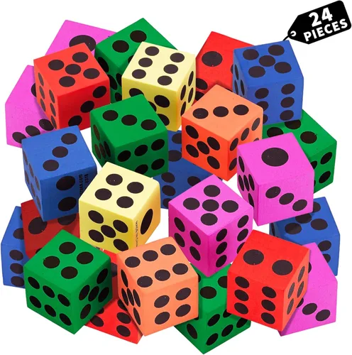 Juego de 24 dados de espuma, 1.5 pulgadas, grandes, suaves y coloridos, para niños, no tóxicos, de gran tamaño para matemáticas en el aula,