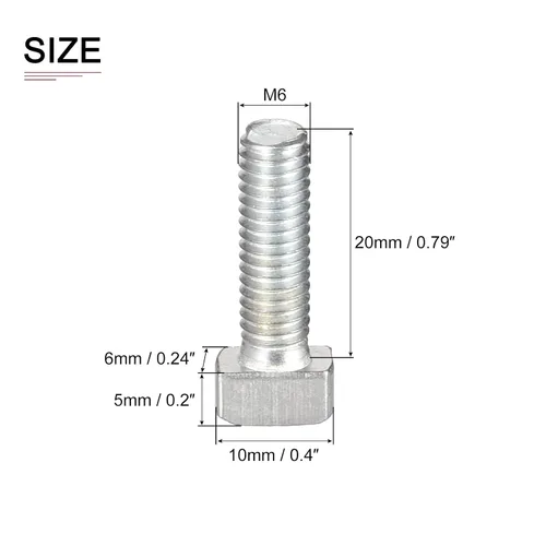 Miniatura 2 de DTGN Tornillo deslizante con ranura en T M6x20mm (DXL), 20 unidades, bueno para la industria de la construcción, pernos de riel en T chapados