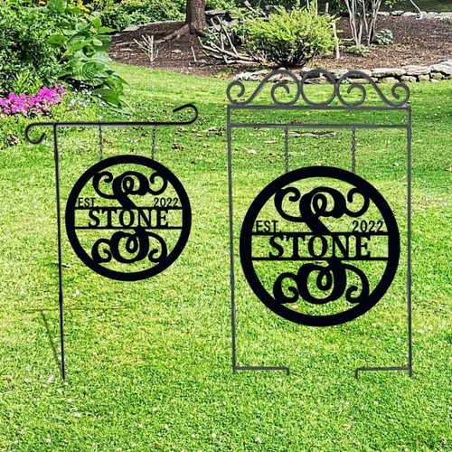 Miniatura 2 de Bandera de jardín con apellido personalizado o decoración del hogar, letrero de metal ACM con apellido y año establecido, letrero de monograma