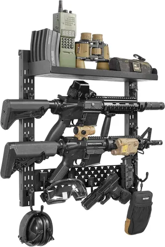 Miniatura 8 de ONETIGRIS Soporte de pared para pistolas, estante para armas de interior con estante horizontal y 1 bandeja extraíble para accesorios de pistola
