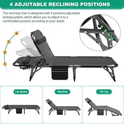 Miniatura 6 de NAIZEA Sillón plegable para exteriores, catre plegable 3 en 1 con colchón, sillas reclinables de patio de 4 posiciones, silla reclinable plegable