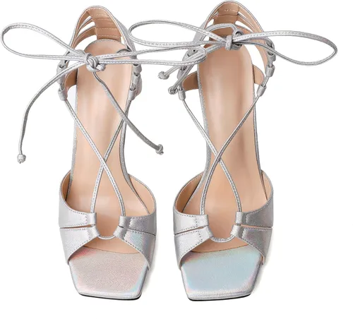Miniatura 3 de YODEKS Women's High Heel Sandals Lace-up Strappy Stiletto Heel Open Square Toe Shoes