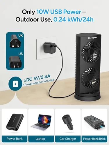 Miniatura 4 de DR.PREPARE Ventilador de escritorio USB Ventilador de torre de enfriamiento con control remoto, ventilador oscilante portátil de motor DC, 3