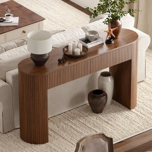 Miniatura 7 de Mesa consola de 55 pulgadas con 2 cajones, mesas de entrada acanaladas con almacenamiento, mesa de sofá detrás del sofá, mesas de pasillo, mesa