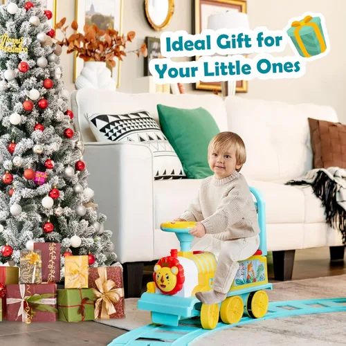 Miniatura 2 de Honey Joy - Tren para montar con 16 piezas de pistas, juguete eléctrico alimentado por batería de 6V para niños, luces intermitentes y música, Azul