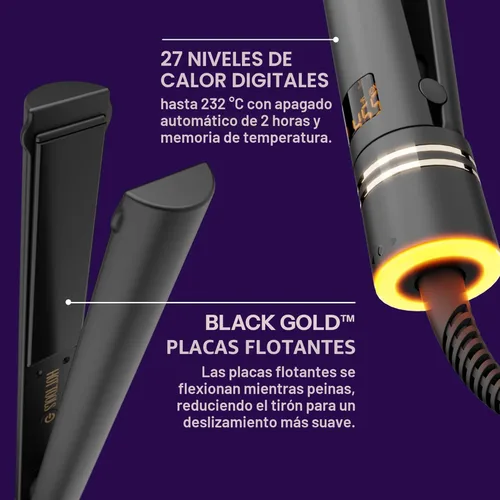 Miniatura 4 de HOT TOOLS Pro Artist - Plancha plana iónica de oro negro de 1 1/4 pulgadas, úsalo como alisador para cabello liso elegante o utiliza bordes