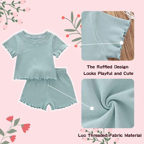 Miniatura 4 de Dimoybabe Conjunto corto de algodón de punto para bebé niña pequeña