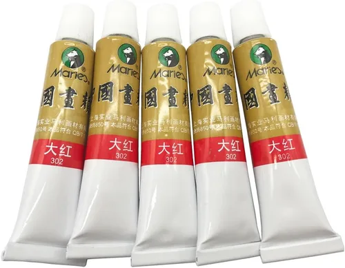 Easyou Dibujo de acuarela de tubos de color de pintura china de gran tamaño de Marie's 0.4 fl oz* 5pcs No. 302 Scarlet