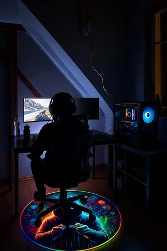 Miniatura 8 de Tapete circular para silla de juegos, luces RGB para juegos (gamer, 47 pulgadas), cancelación de ruido, antideslizante, tapete de suelo para Jugador