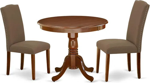 Miniatura 15 de East West Furniture ANEN3-LWH-06 - Juego de mesa de cocina de 3 piezas contiene una mesa de comedor redonda con pedestal y 2 sillas de comedor