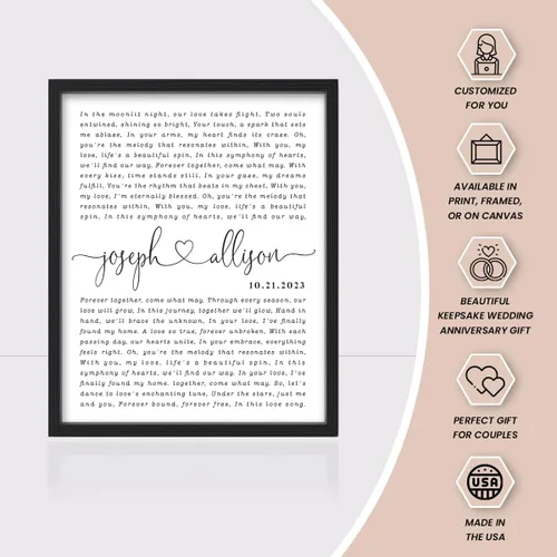 Miniatura 6 de Letras de canciones personalizadas para pared, regalo de boda de aniversario personalizado para parejas, póster de letras de boda, regalo de primera