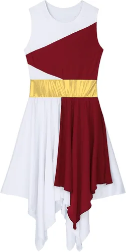 Miniatura 85 de easyforever Vestido de baile sin mangas con bloques de color para mujer, alabanza litúrgica, ropa de baile lírico, vestido de bata de adoración