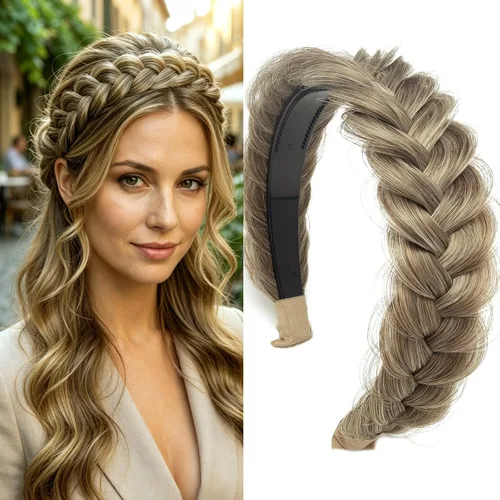 Miniatura 11 de Diadema ancha trenzada para el cabello, accesorios para el cabello, banda elástica antideslizante para mujeres y niñas (amarillo claro)