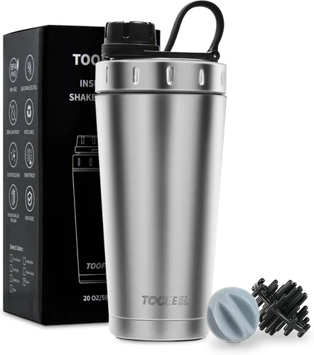 Miniatura 11 de TOOFEEL Botella agitadora de acero inoxidable - Botella agitadora aislada de doble pared de 20 onzas, mantiene frío/calor, para mezclas de proteínas