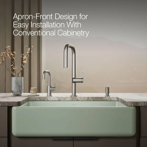 Miniatura 8 de KOHLER Whitehaven® K-6427-42 - Fregadero de cocina empotrado de 35-3/4 pulgadas, autorecortable, Smart Divide, Grande/Mediano con Delantal alto