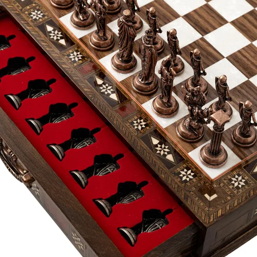Miniatura 12 de Juego de ajedrez de madera de lujo con piezas metálicas del ejército británico, tablero de ajedrez de nogal hecho a mano con almacenamiento, regalo