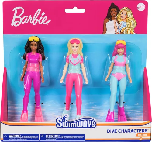 SwimWays Barbie Personajes de Buceo Paquete de 3, Accesorios de Piscina y Juguetes de Piscina para Niños, Suministros para Fiestas en la Piscina y