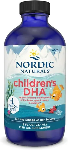 Nordic Naturals DHA para Niños, Fresa - 8 oz para Niños - 530 mg de Omega-3 con EPA y DHA - Desarrollo y Función Cerebral - Sin OGM - 96 Porciones