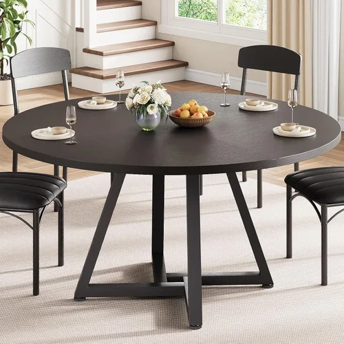 Miniatura 8 de Jocoevol Mesa redonda de comedor de cocina de 42 pulgadas para 2-4, mesa de comedor circular con marco de metal de pedestal, muebles industriales