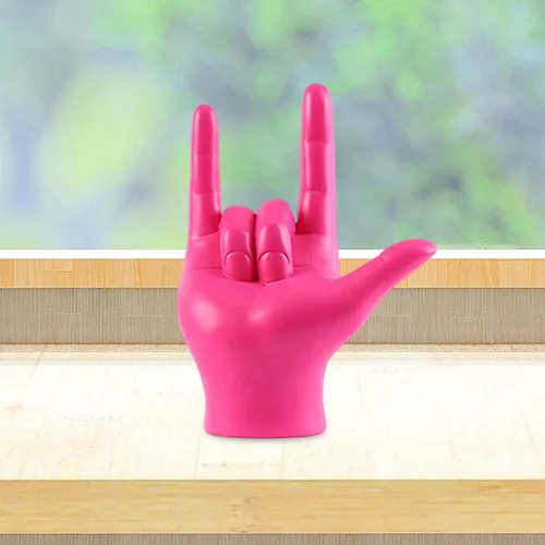 Miniatura 5 de MagiDeal Modern Love You - Estatua de gesto de dedo, escultura de mano de roca, manualidades coleccionables para centro de mesa, escritorio, Rosa