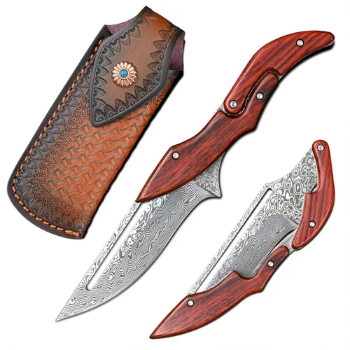 SD604A Cuchillo plegable de Damasco VG10, de bolsillo, mango de sandía amarilla, con cerradura mecánica, para camping al aire libre y supervivencia