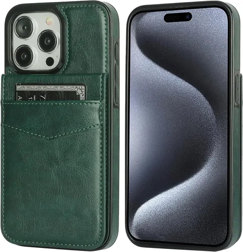 Miniatura 3 de KIHUWEY Compatible con iPhone 15 Pro Max Funda Cartera con soporte para tarjeta de crédito, con tapa de cuero premium, cierre magnético, función