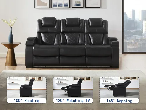 Miniatura 5 de THSUPER Sofá reclinable de cuero transpirable con luz LED de 7 colores, sillón reclinable para sala de estar con reposacabezas ajustable, luz